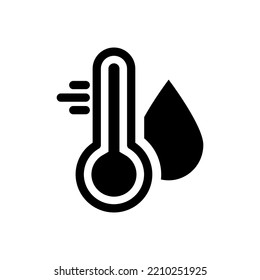 Water Temperature Indicator Silhouette Icon. Mercury Thermometer and Water Drop Black Pictogram. Temperature and Humidity Level Icon. Isolated Vector Illustration.