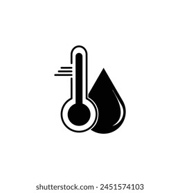 Water Temperature Indicator Silhouette Icon. Mercury Thermometer and Water Drop Black Pictogram. Temperature and Humidity Level Icon. Isolated Vector Illustration.