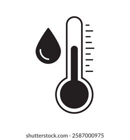 Water Temperature Indicator Silhouette and Line Icon . Mercury Thermometer and Water Drop Color Pictogram. Temperature and Humidity Level Sign Collection. Isolated Vector Illustration.
