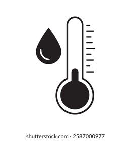 Water Temperature Indicator Silhouette and Line Icon . Mercury Thermometer and Water Drop Color Pictogram. Temperature and Humidity Level Sign Collection. Isolated Vector Illustration.
