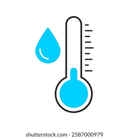 Water Temperature Indicator Silhouette and Line Icon . Mercury Thermometer and Water Drop Color Pictogram. Temperature and Humidity Level Sign Collection. Isolated Vector Illustration.
