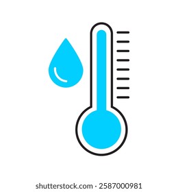 Water Temperature Indicator Silhouette and Line Icon . Mercury Thermometer and Water Drop Color Pictogram. Temperature and Humidity Level Sign Collection. Isolated Vector Illustration.
