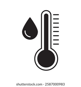 Water Temperature Indicator Silhouette and Line Icon . Mercury Thermometer and Water Drop Color Pictogram. Temperature and Humidity Level Sign Collection. Isolated Vector Illustration.
