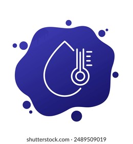 water temperature line icon, thermometer and water drop