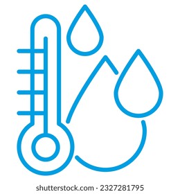 Temperatura del agua. Pictograma de contorno de gota líquida con termómetro. Icono de vector lineal simple y moderno con líneas delgadas, aislado en fondo transparente