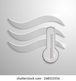 Water temperature on light gray background. Transparent glass icon for weather forecast and web design.