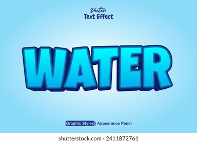 water text effect with blue color graphic style and editable.