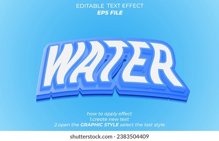 Wassertext-Effekt, Schriftart editierbar, Typografie, 3D-Text. Vektorvorlage