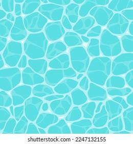 Water texture. Swimming pool water ripples, sea surface reflections and caustic pattern seamless vector background. Outdoor recreation or resort swim area, deep blue water with waves