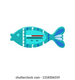 Water thermometer in shape of fish vector. Baby bathing, temperature control, toy thermometer. Thermometer concept. Vector can be used for topics like childcare, measurement, healthcare