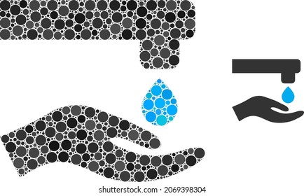 Collage vectorial manual del agua de los puntos de círculo en tamaños variables y tintes de color. Los puntos de círculo se agrupan en la ilustración vectorial de la mano de la tracción del agua. Concepto de diseño de vector abstracto.