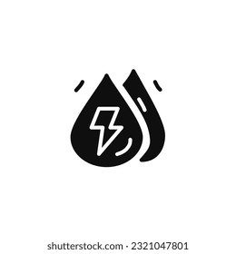 Water and thunder electric energy. Vector solid icon black and white with green eco energy theme