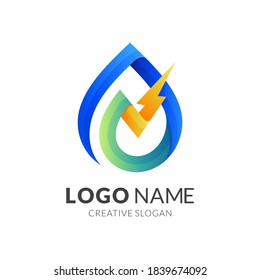 logotipo del trueno de agua, agua y trueno , logotipo combinado con estilo 3d colorido1