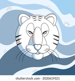 Water tiger on a background of waves, an illustration with delicate shades.