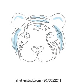 Water tiger silhouette in continuous one line drawing style Symbol of 2022 year. Logo of the Tiger. Vector illustration isolated on white.