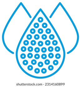 Water Total Dissolved Solids TDS icon for measuring water quality. Simple vector blue symbol with thin lines isolated on transparent background