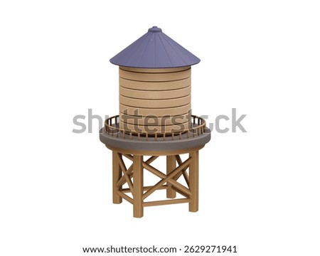 Water Tower 3D Icon illustration render. Wooden water tower tank icon 3d render