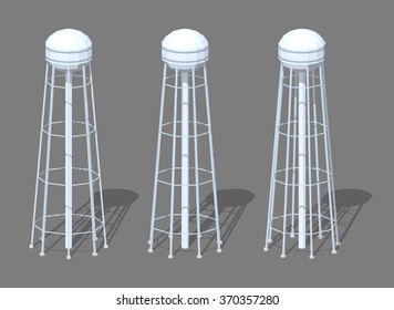 Water tower. 3D lowpoly isometric vector illustration. The set of objects isolated against the grey background and shown from different sides