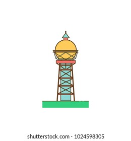 Water tower building colorful icon. Stock vector illustration of industrial construction with water reservoir.
