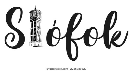 Torre de agua en Hungría, Siofok. Logo vector, signo o icono.