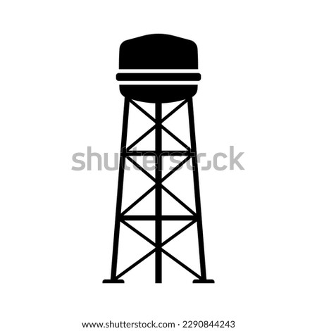 Water tower icon. Black silhouette. Vertical front side view. Vector simple flat graphic illustration. Isolated object on a white background. Isolate.