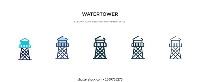 water tower icon in different style vector illustration. two colored and black water tower vector icons designed in filled, outline, line and stroke style can be used for web, mobile, ui