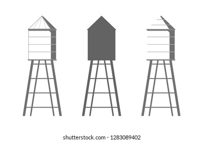 Water tower icon. Drinking water storage tank. Vector silhouette and stylization shape.