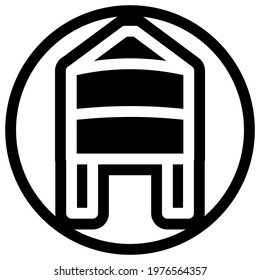 Water tower icon in flat design with black color and outline on a line circle background.