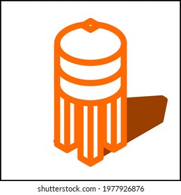 Water tower icon in isometric flat design with orange color and shape of a shadow.