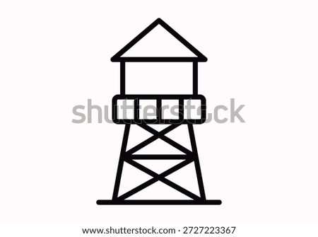 Water tower icon with reservoir and support structure in black linear style