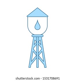 Water Tower Icon. Thin Line With Blue Fill Design. Vector Illustration.
