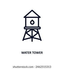 water tower icon. Thin line water tower icon from agriculture and farm collection. Outline vector isolated on white background. Editable water tower symbol can be used web and mobile