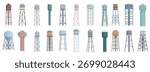 Water tower icons set cartoon vector. Industrial tank. Construction tower