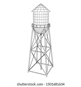 Water tower. Industrial construction with water tank. Wireframe low poly mesh vector illustration.