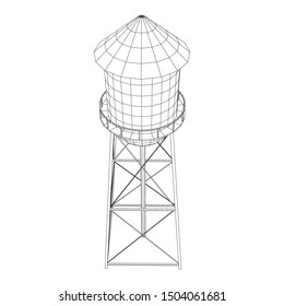 Water tower. Industrial construction with water tank. Wireframe low poly mesh vector illustration.