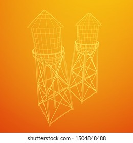 Water tower. Industrial construction with water tank. Wireframe low poly mesh vector illustration.