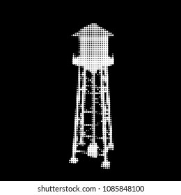 Water tower. Isolated on black background. Vector illustration. Halftone style.