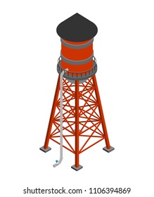 Water Tower Isometric Isolated. Water-bearing Tower. Vector Illustration
