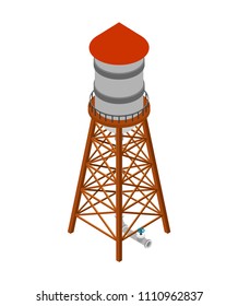 Water Tower Isometric Isolated. Water-bearing Tower. Vector Illustration
