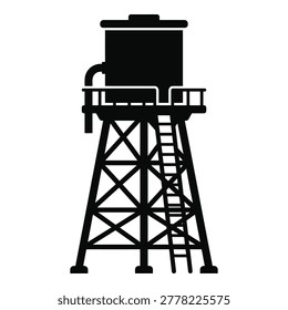 Water tower with ladder and pipe on metal structure industrial icon icon