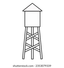 Water tower line icon isolated on white background. Vector illustration.
