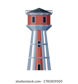 Wasserturm, Flüssig-Speichertank, ländliches Lebensobjekt Flache Vektorgrafik einzeln auf weißem Hintergrund