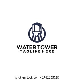 Concepto del logotipo de la torre de agua en el vector de fondo plano