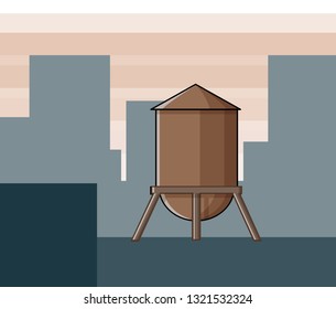 Water tower on the roof of a building in New York.