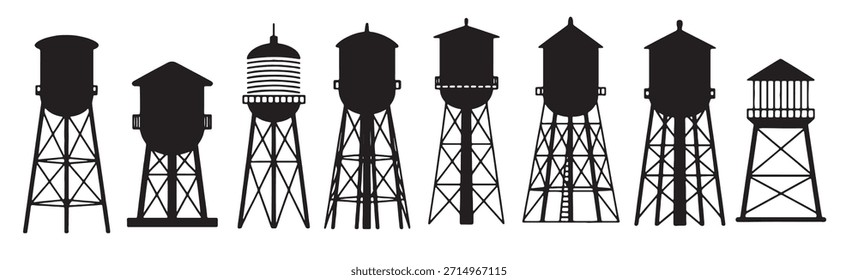 water tower silhouettes illustration vector 