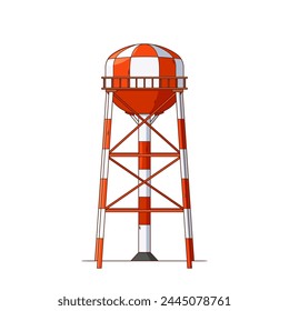 Water Tower With Spherical Metal Container. Tall Elevated Structure Used To Store Water For Community Distribution