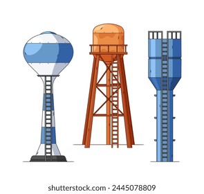 Water Tower Structures Used To Store Water For Municipal Supply. They Maintain Water Pressure And Ensure Distribution