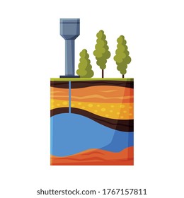Sistema de suministro de la torre de agua a partir de fuentes de agua Vector de estilo plano Ilustración en fondo blanco