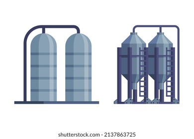 Water Tower With Tank As Construction For Potable Water Storage Vector Set