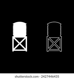 Water tower tank storage industrial construction set icon white color vector illustration image solid fill outline contour line thin flat style